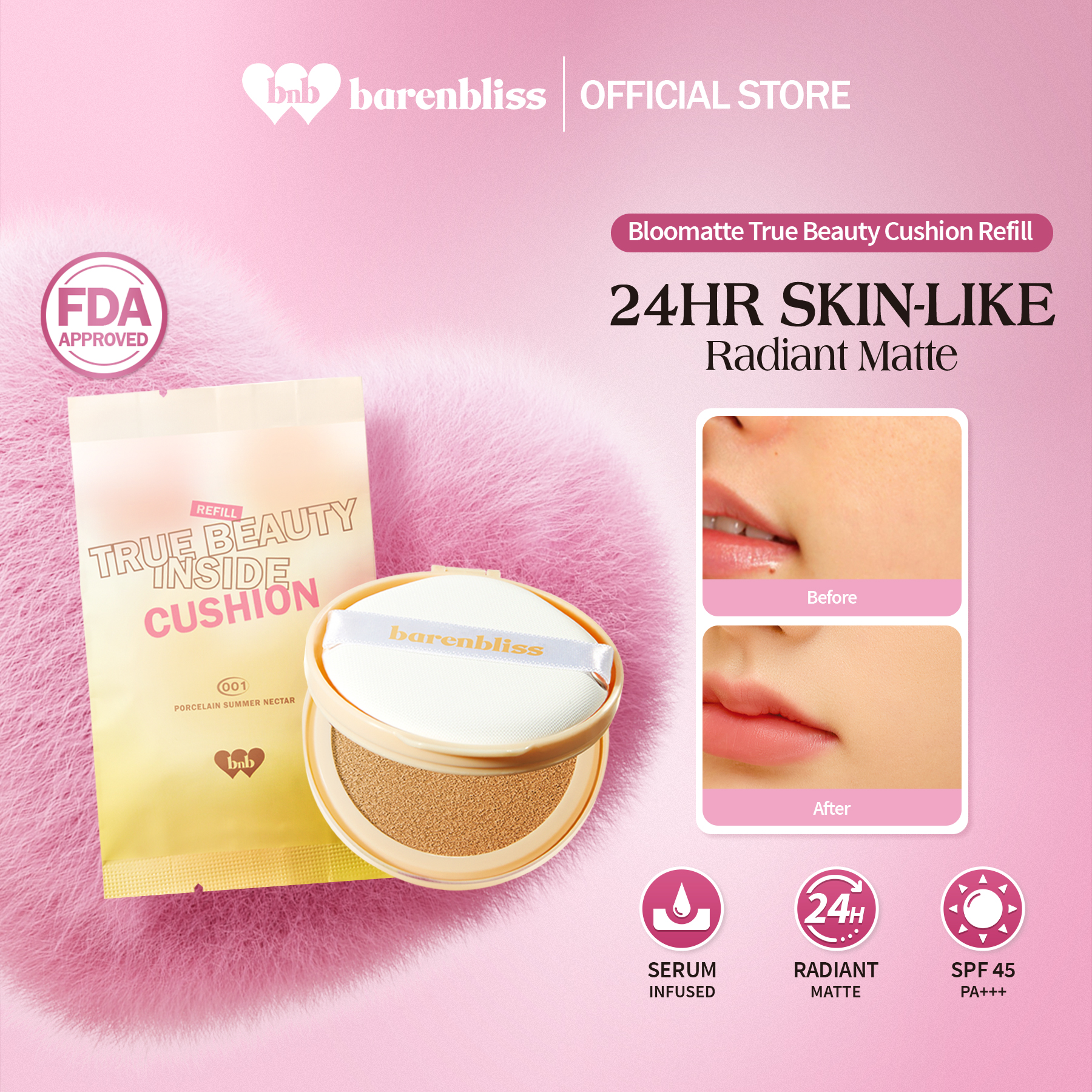 Discount on Barenbliss  shoes - SKU: Barenbliss Bnb Korean Bloomatte True Beauty Inside Refill Cushion | Oil Control | High Coverage Make
