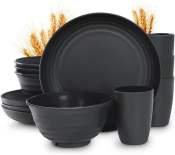 LHK All Black Dishwasher Safe Dinnerware Set