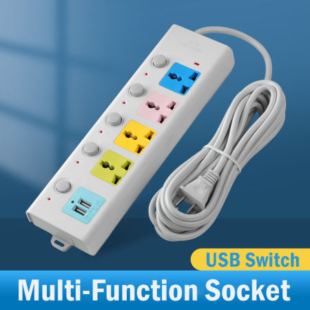 3-in-1 Power Socket with USB and 4 Outlets 