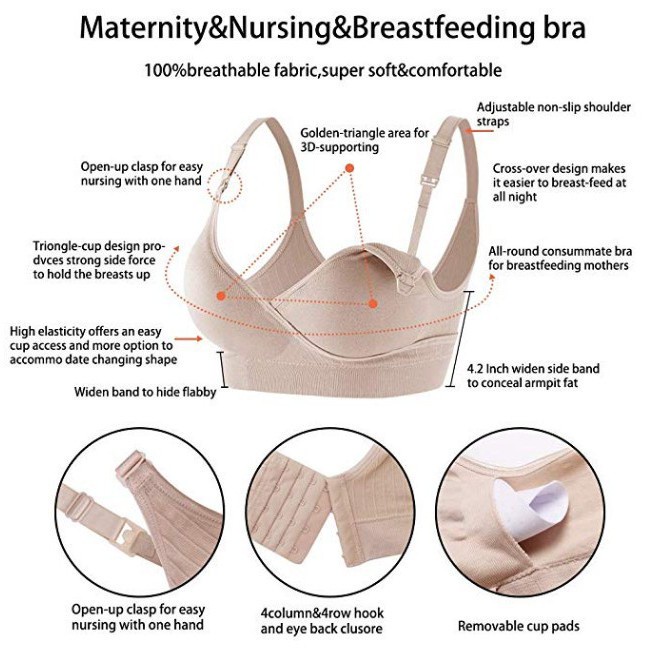 Deep V -Cross breastfeeding bra! Comfortable maternity bra, nursing bra  detachable chest pad!