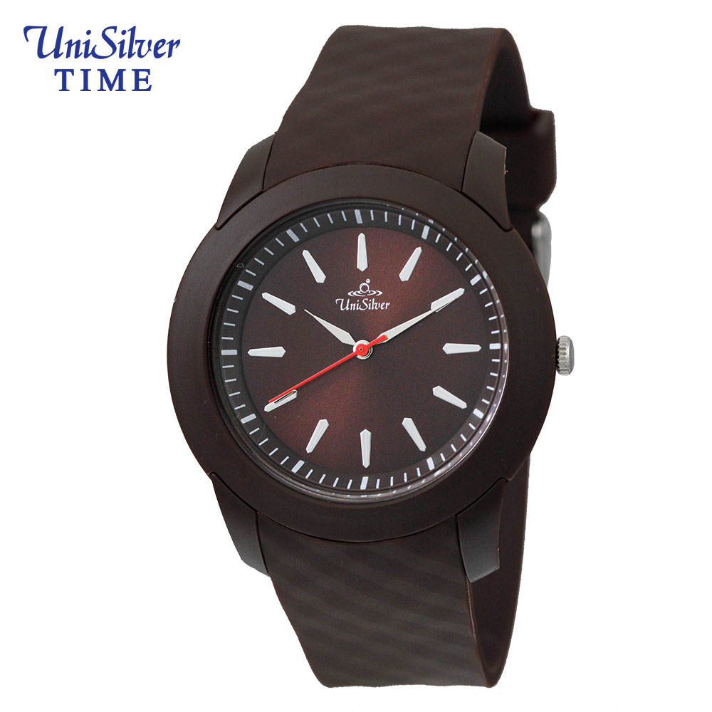 UniSilver TIME RIVO Men's Silver/Brown Rubber Watch KW3927-1004