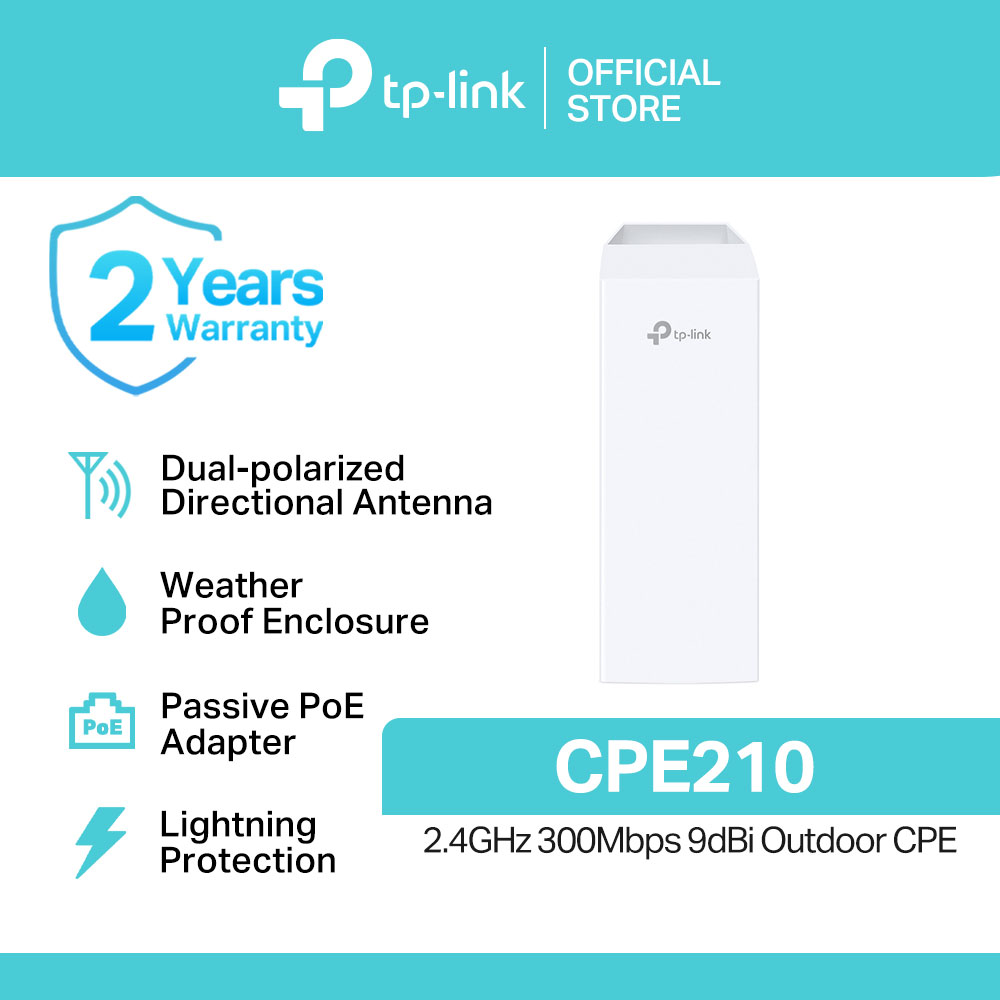 TP-Link Official Store / CPE210 / 2.4GHz 300Mbps 9dBi Outdoor CPE 5km+ Point to Network Easy Installation WiFi Hotspot Wireless Network Pisowifi Access Point