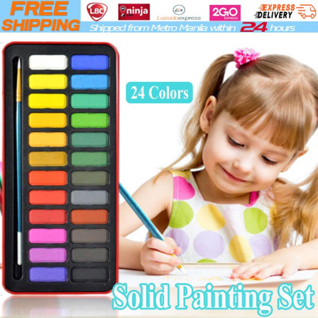 Foldable Travel Watercolor Paint Set with Water Brush, Assorted Colors