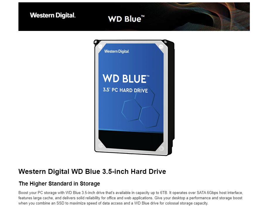 WD WD20EZAZ Blue 2TB 5400RPM Class SATAIII 6.0Gb/s 256MB Cache 3.5" Western Digital Desktop Hard Drive