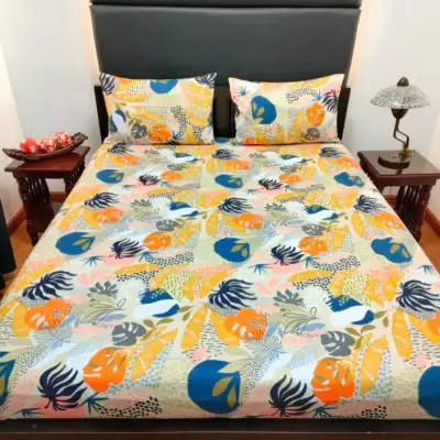 Printed Bed Sheet - (Printed Canadian Cotton with 2 Pillow Cases) Tropical and Floral Designs (2)