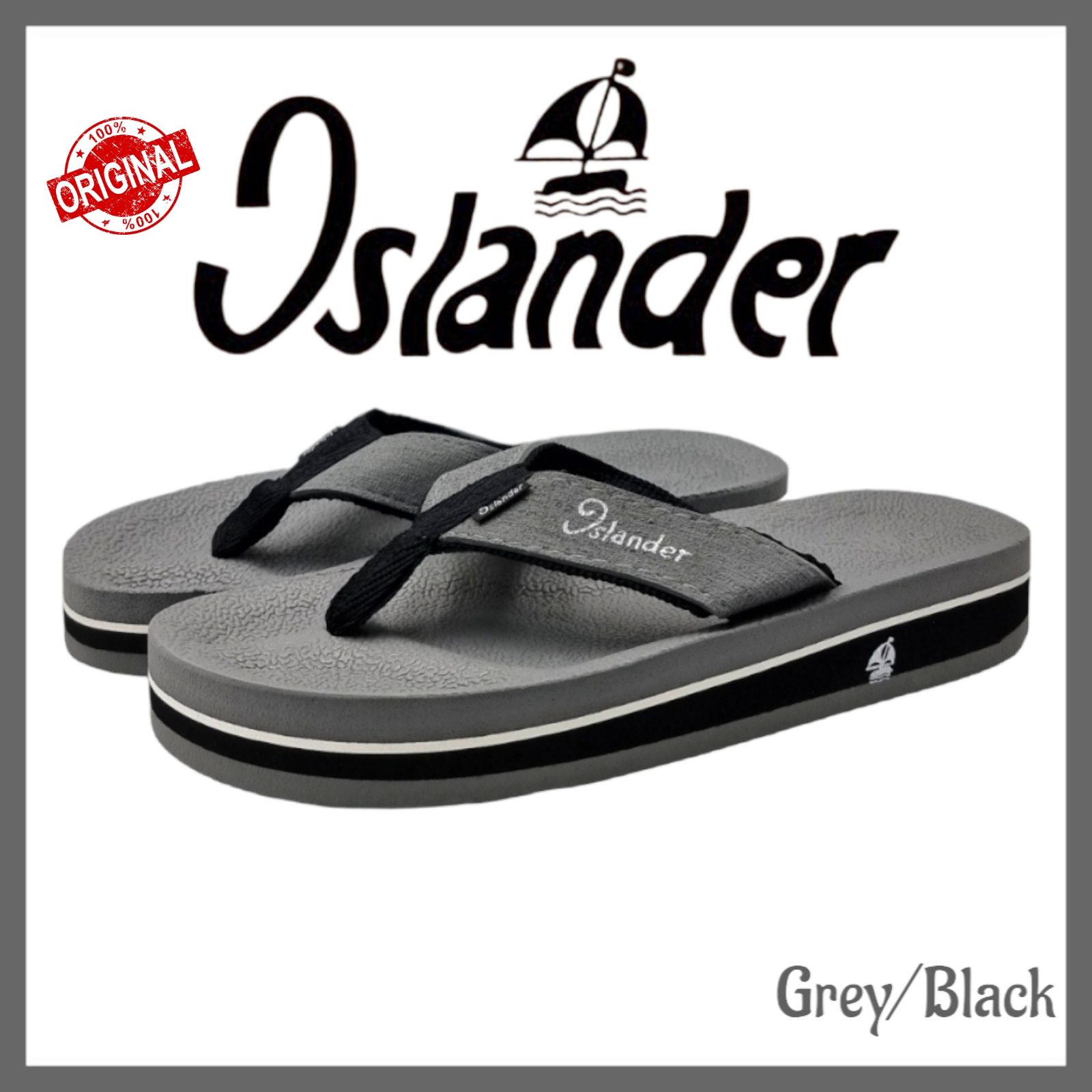 Islander Men's 'Grey/Black' non-slip rubber soles 100% Authentic