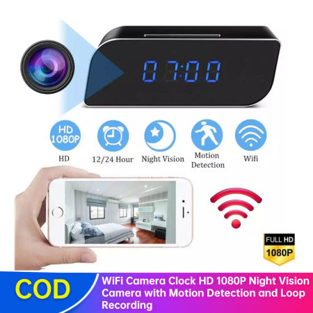 MiniCam Night Vision Alarm Clock: WiFi, HD, Motion Detection