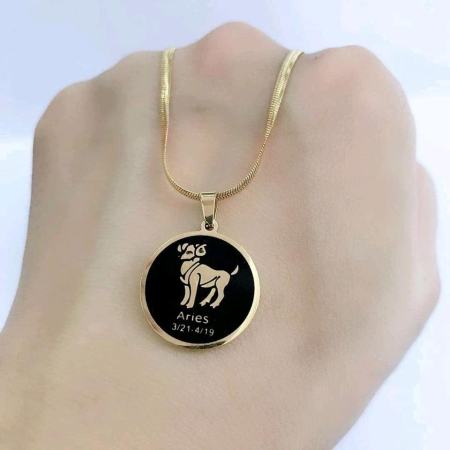 Black Pendant Zodiac Sign Necklace, Gold Necklace for Women & Men High Quality Stainless Steel Original Titanium Steel Elegant Simple and Fashionable Jewelry 18k Bangkok Gold Plated Hypoallergenic Non-Tarnish None-Fading Snake Chain