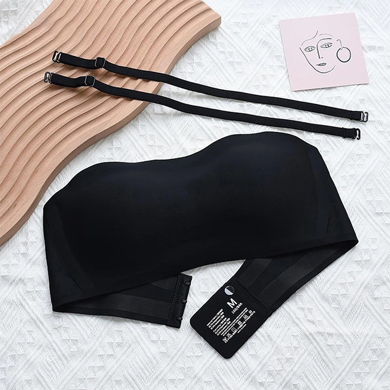 Motovita Seamless Bra Solid Color Summer Thin Push Up Non-slip Strapless Invisible Brassiere Non Detachment Gathered Tube Top Lingerie - Image 3