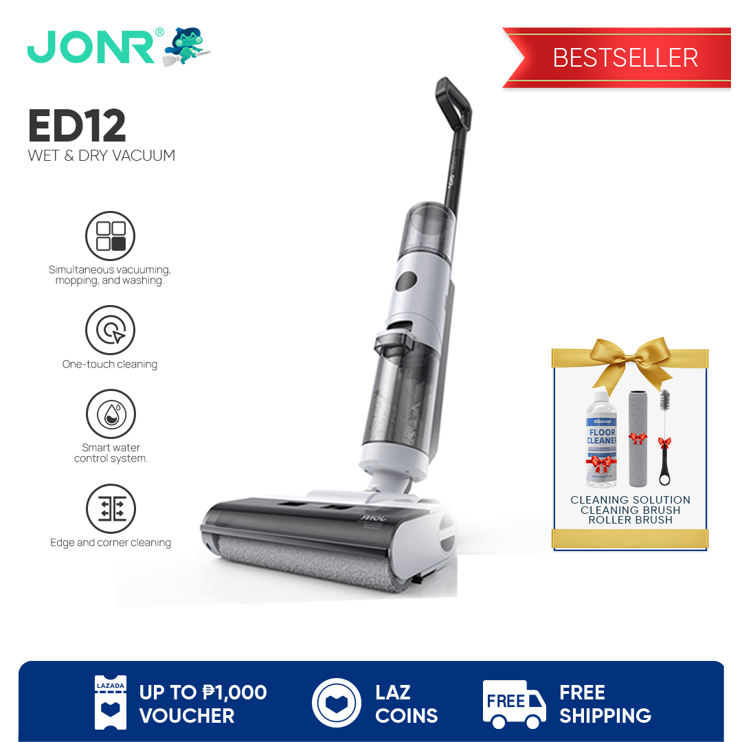 JONR ED12 Lightweight Wet & Dry Vacuum Cordless Floor Cleaner 3 in 1 Vacuum Mop and Wash with Advance Cleaning Technology and 40 Water Outlets Exclusive Patent Edge Cleaning Anti Hair Tangle