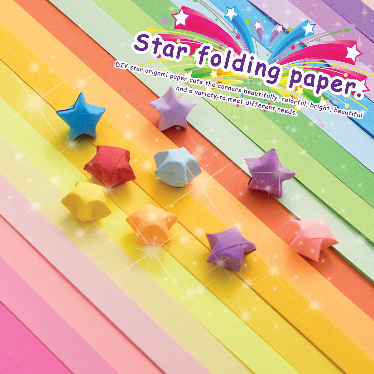 Rainbow Star Origami Paper Strips, 560 Sheets Lucky Star Folding Paper Diy Crafts Gift, Bright Color Origami Dream Stars/Handmade Wishing Star/Party Wedding Supply/Home Decor/Embellishment