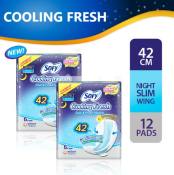 SOFY Cooling Fresh Night Slim Wing 42 cm - 6 pads x 2 packs