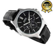 Casio Men's Chronograph Watch with Black Dial and Leather Band