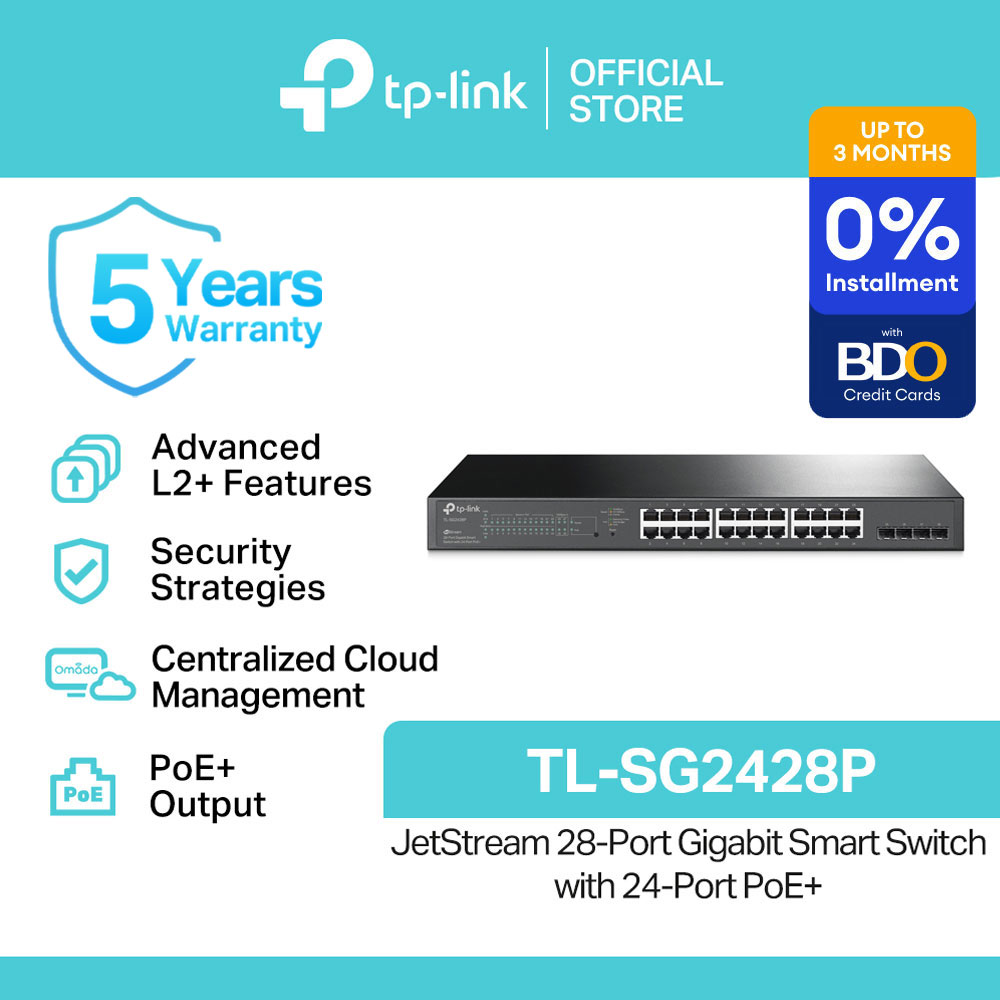 TP-Link Official Store / TL-SG2428P / 10/100/1000 Mbps JetStream 28-Port Gigabit Smart Switch with 24-Port PoE+ Desktop Network Ethernet Switch Hub for Internet