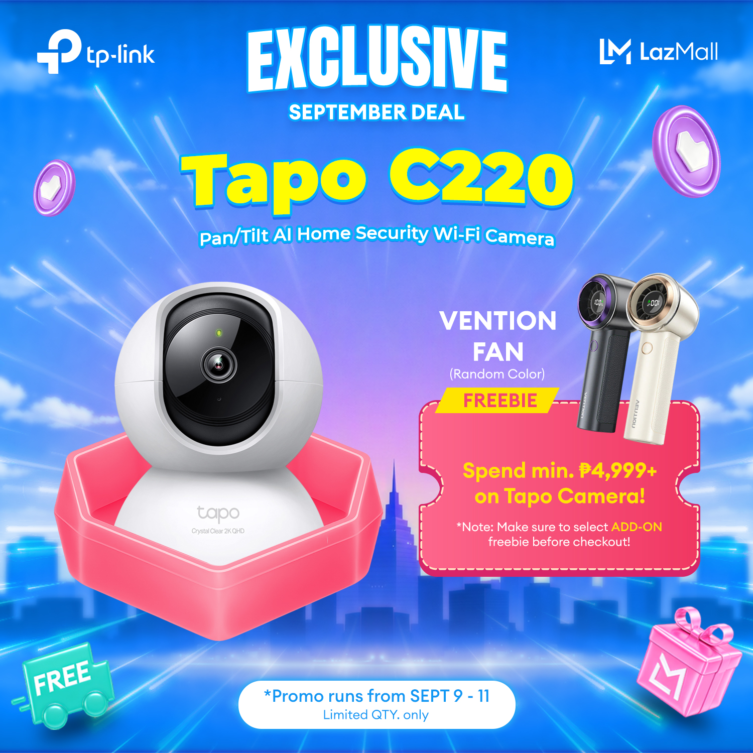 TP-Link Official Store / Tapo C220 2K 4MP / Indoor 360 Degrees Pan and Tilt WiFi IP Security Cctv Sale Camera Connect to Cellphone with Mic and Speaker
