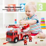 Fire Truck Toy Friction Power with Lights and Sounds, Extending Rescue Rotating Ladder Pull Back Construction Toys Vehicles for Toddlers Boys