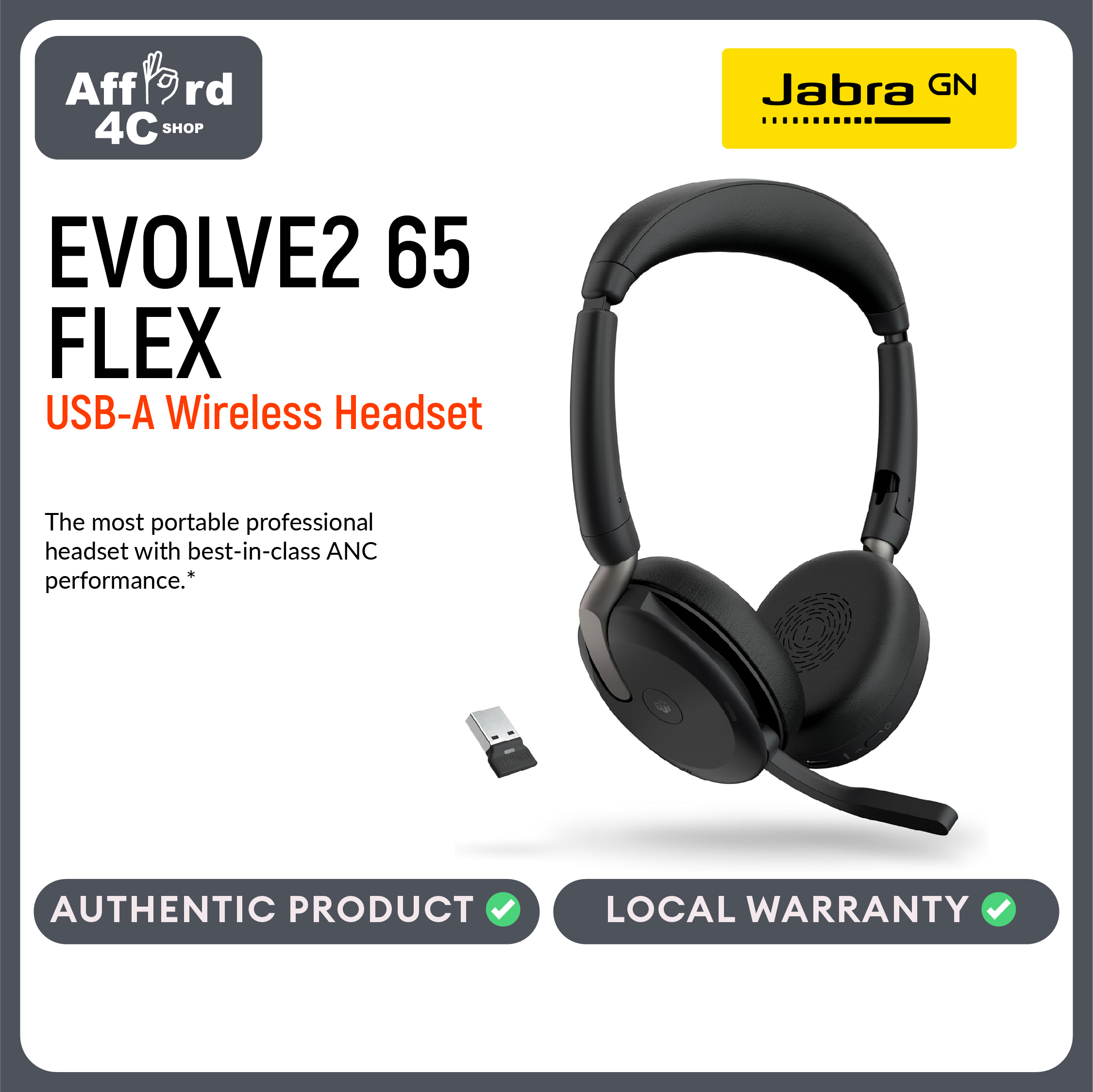 Jabra Evolve2 65 Flex Wireless Bluetooth Headset User Manual