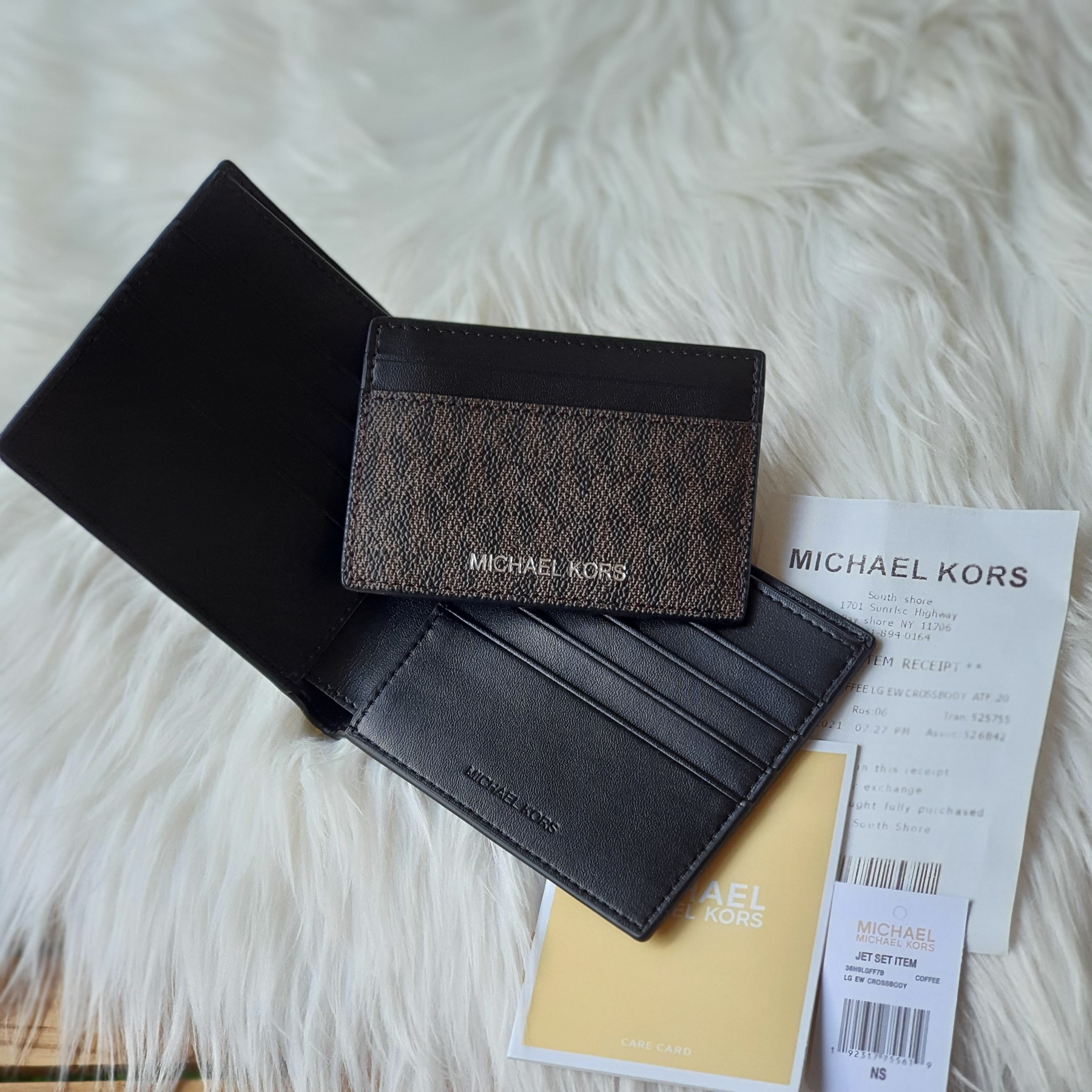 Michael Kors Set Two Piece Leather Billfold Wallet With Card Case (Brown  PVC) 36H9LGFF7B