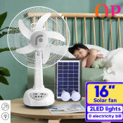 Solar Electric Fan with LED Lights - Portable and Rechargeable