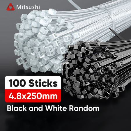 Mitsushi 100pcs Nylon Cable Ties - UV Protection, Self-Locking