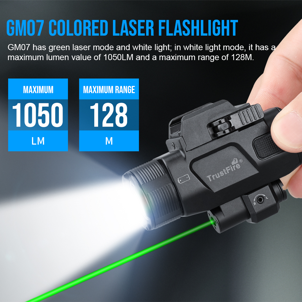 TrustFire GM07 laser torch 1050lm LED Glock Tactical Flashlight Equipped Quick Release and Disassembly Device USB Fast Charging Suitable for Universal Rail/Glock Rail/Picatinny 1913 Rail/Taurus Rail(Built-in Battery)