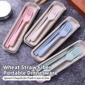 Portable Wheat Straw Fiber Utensil Set with Case, Reusable 