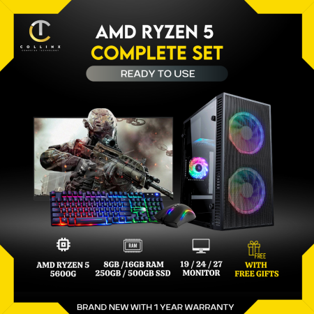 Amd Ryzen 5 5600G Cpu Desktop Package with Built-in Gpu / Prebuilt Unit For Gaming Work Online Class / Brand New Rgb Ready to Use with Monitor and Free Gift / Easy Setup