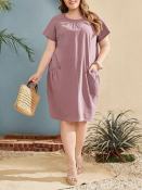 A3236 Miss M Fashion Side Pocket Solid Plus Size Dress