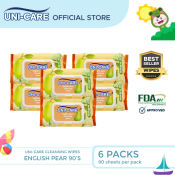 Uni-care English Pear Cleansing Wipes 90's Pack of 6