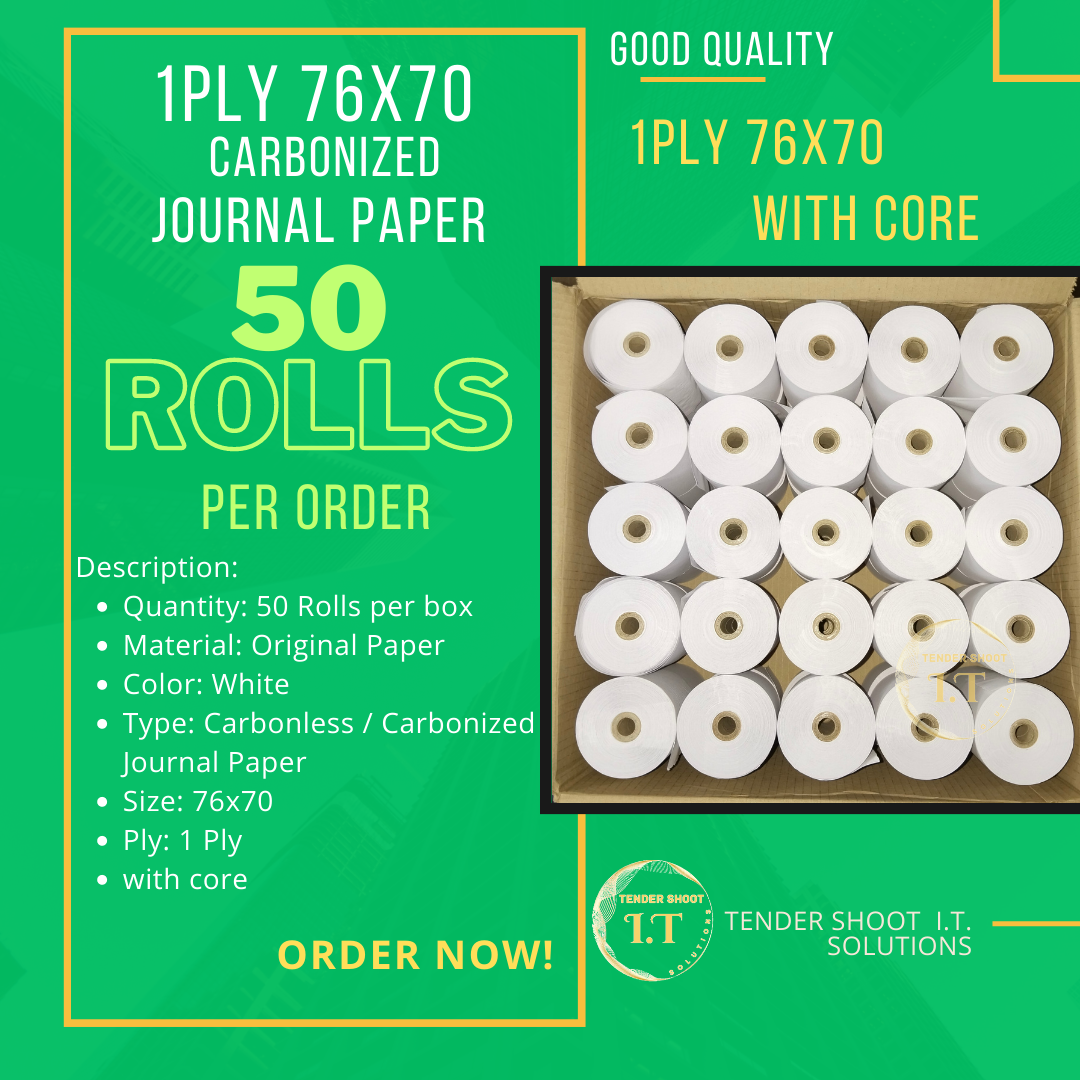 12 Rolls 76mm x 70mm Journal Tape 1 Ply