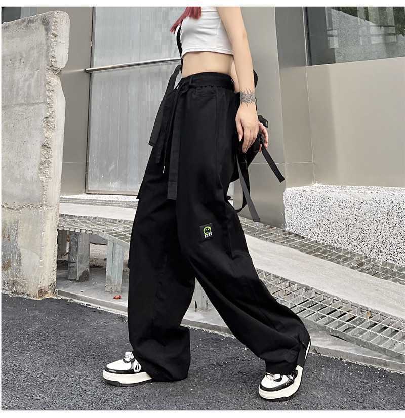 Korean 6 Pocket Cargo Pants High Waist Wide Leg Pants Casual Baggy Pants  Black Maroon Women #631