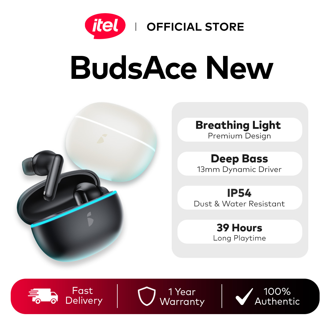 [New] itel BudsAce New Wireless Bluetooth Earphone / 49h Battery Life / 13mm Deep Bass / ENC Call Noise Cancellation / IP54