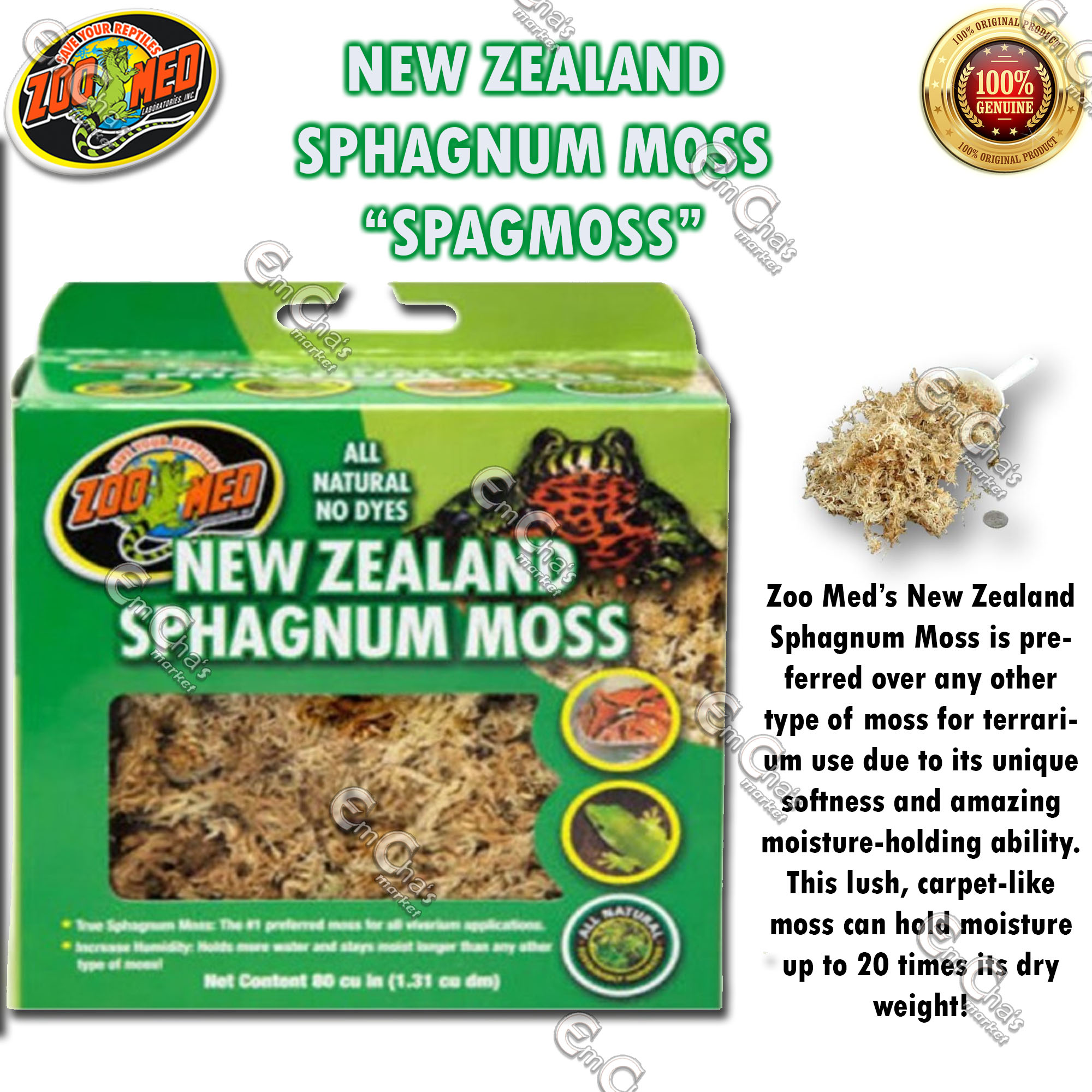 Zoo Med All Natural No Dyes New Zealand Sphagnum Moss, 80 Cubic Inch