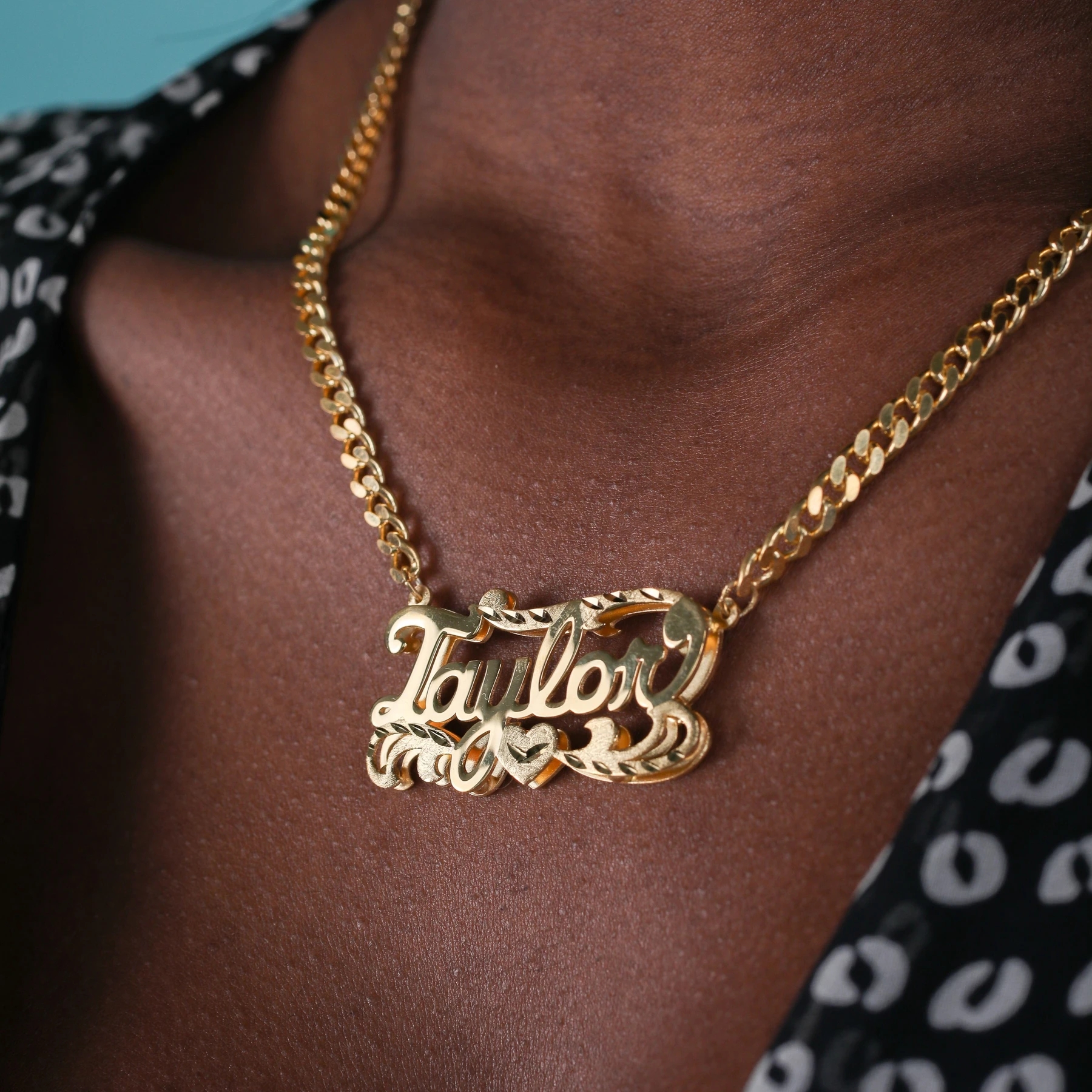 Double Plated Name Necklace With Cuban 