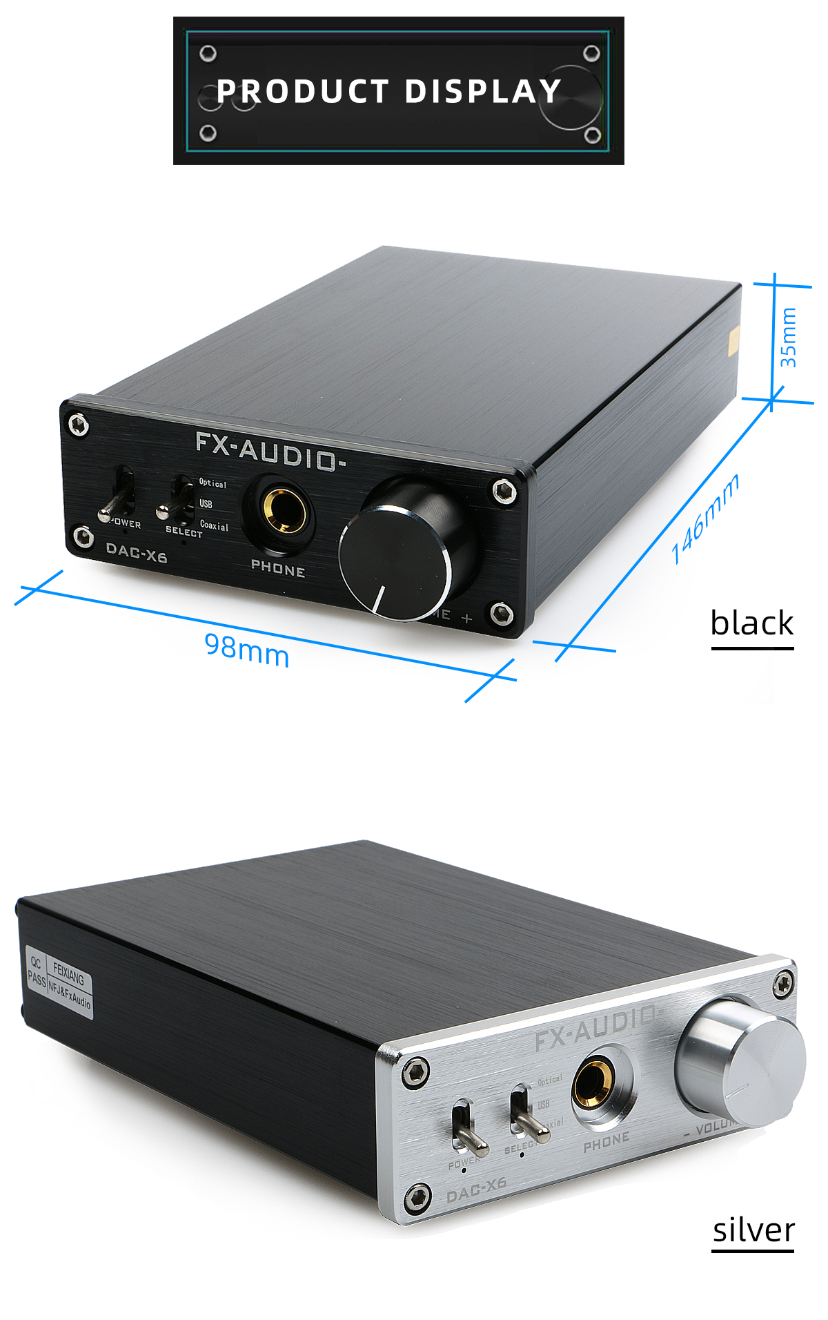 FX-AUDIO DAC-X6 HiFi 2.0 Digital Audio Decoder DAC Input USB