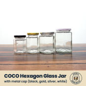 COCO Hexagon Glass Jars with Caps in Various Sizes