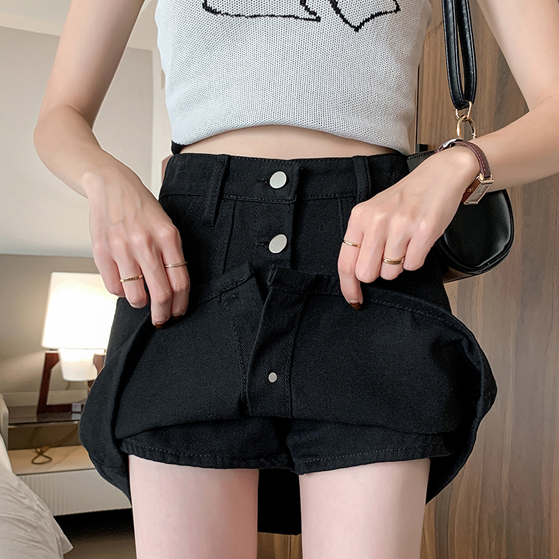 pleated skirt high waist A-line college style short skirt black