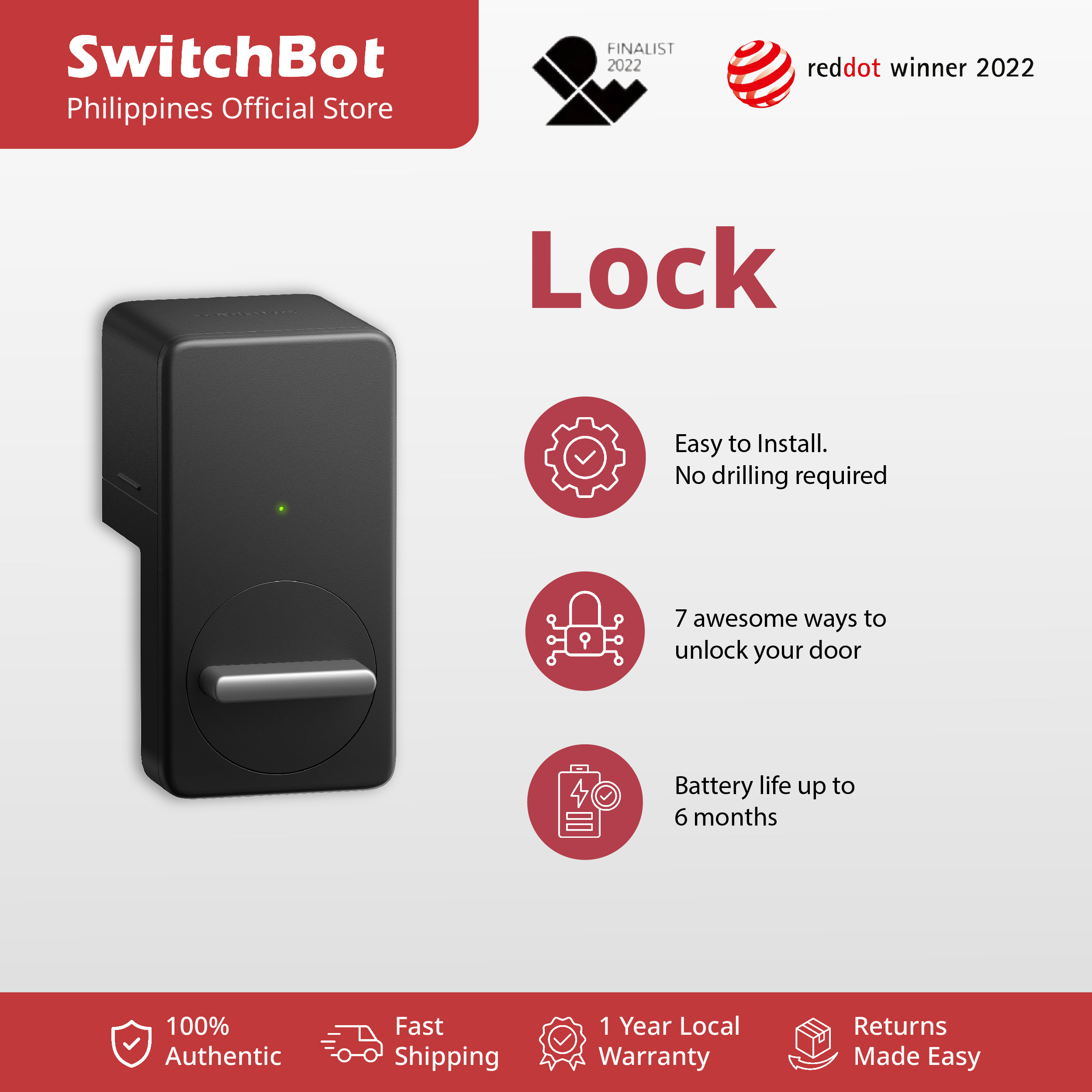 SwitchBot Smart Door Lock - Bluetooth and WiFi (Hub Required), Smart Lock, Fits Existing Locks, Easy Installation No Drilling No Screws, Keyless Entry, compatible with Alexa, Google Home and Siri/HomeKit Smart Home Security