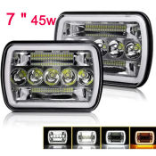 45W LED Square Headlight with Amber Turn Signal Light