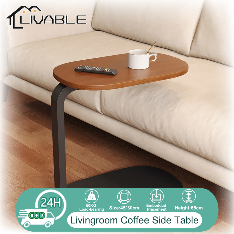 LIVABLE Mobile Sofa Side Table Living Room Coffee Tea Table Nordic Style Simple Small Desk Wood Bedside Table