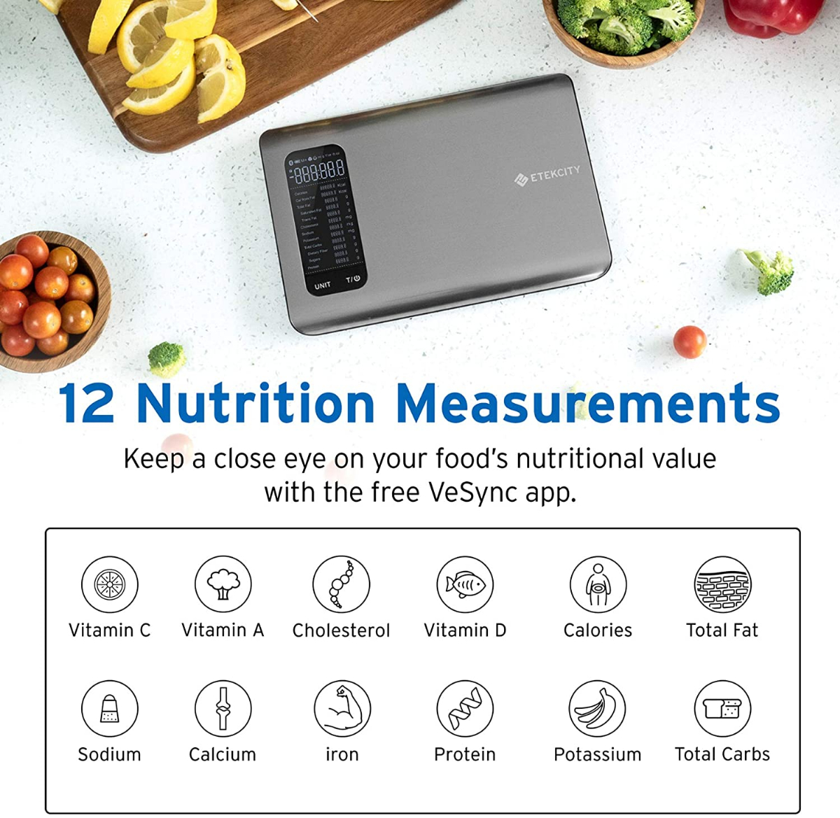Etekcity Smart Food Nutrition Kitchen Scale, Digital Grams and Ounces for  Weight Loss, 19 Facts Tracking, Baking, Cooking, Portion Control, Macro,  Keto, 11 Pounds-Large, 304 Stainl