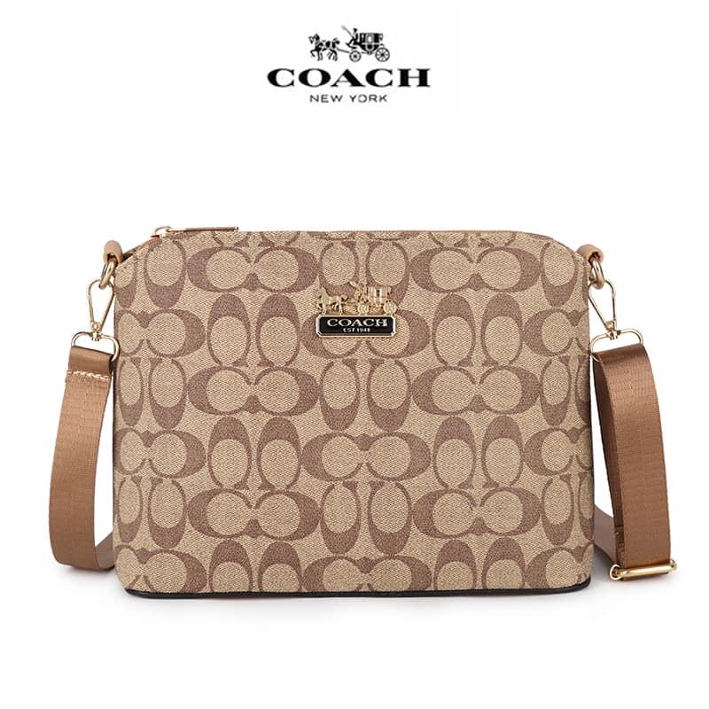 NEW! C0ACH Sling Bag for Women & Men Sling Beg Lelaki Perempuan Full Coffee  (A) +BOX