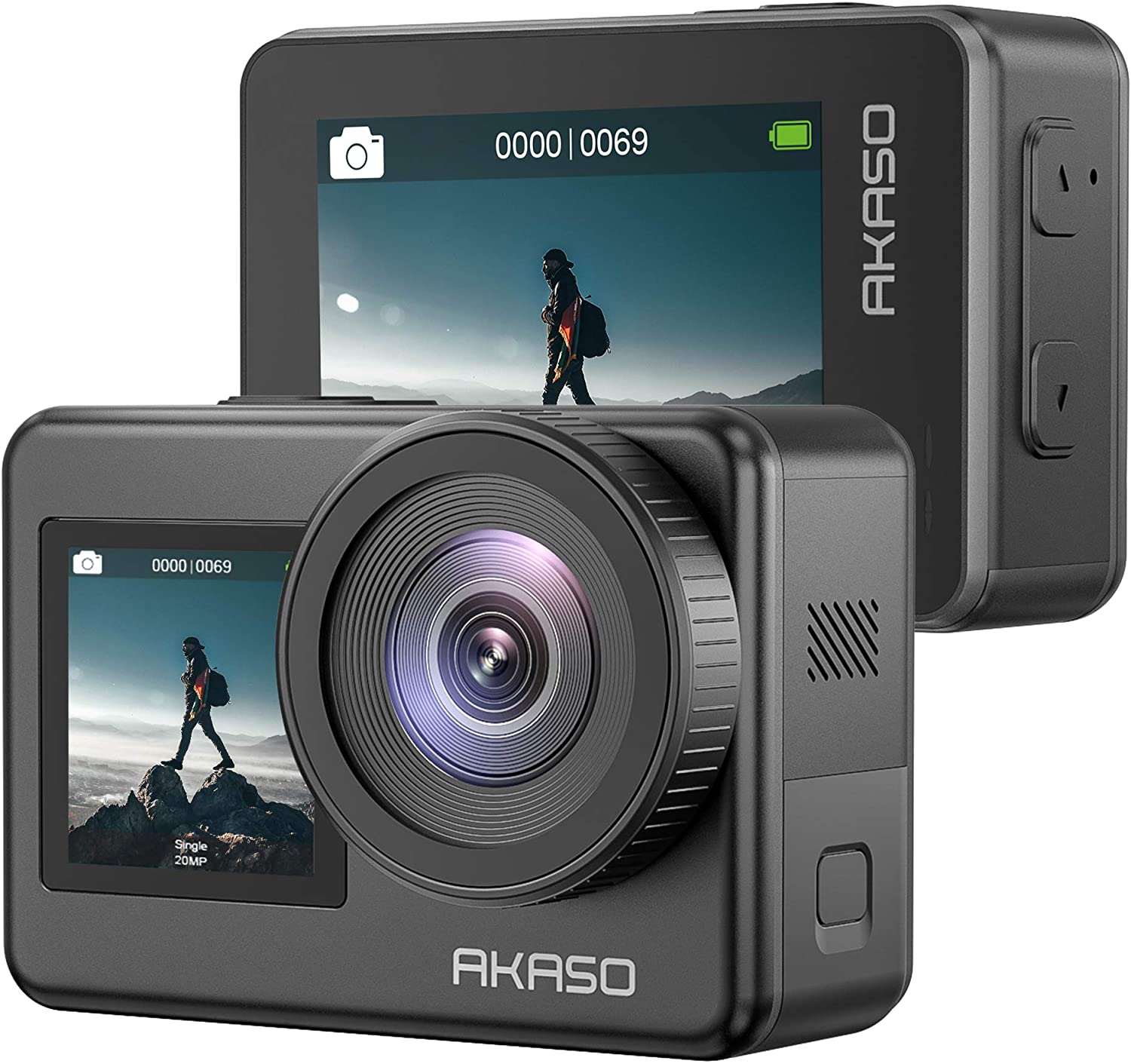 เกี่ยวกับสินค้า AKASO Brave 7 4K 30FPS 20MP WiFi Action Camera with Touch Screen Waterproof Camera EIS 2.0 Zoom St External Mic Voice Control with 2X 1350mAh Batteries Vlog Camera