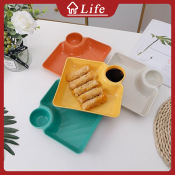 Colorful Plastic Sushi Plates with Vinegar Dish - Rectangle Set