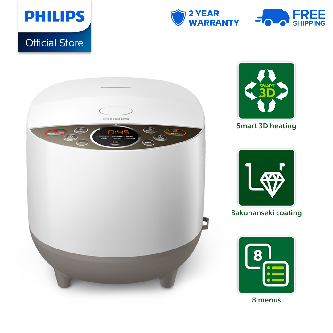 PHILIPS X1 Smart 3D Rice Cooker [HD4515/67] 1.8L - 10 Cups, Smart 3D Heating System, Automatic Keep Warm, Durable Coating Bakuhanseki Pot, 8 Multifunction Menus