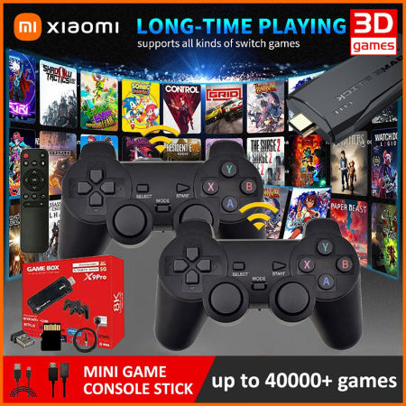 Xiaomi New Video Game Console+Android TV Stick X9 Pro 2 in 1 Psp Game Console 4K HD 30000+ Retro Classic Games Tv Box Console Arcade Playstation Psp Super Mario Video Game Console