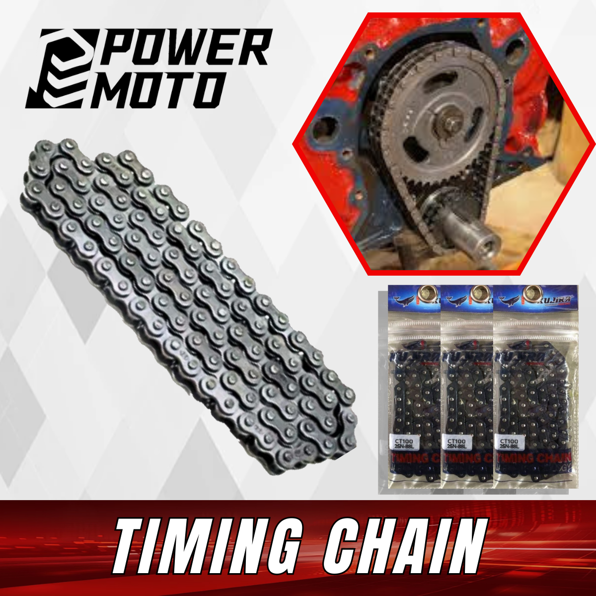 POWER MOTO Timing Chain for Motorcycles - Various Lengths