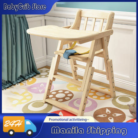 Portable Wooden Baby High Chair with Tray, Kid Seat