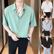 Prime Men's Polo Shirts V-neck Shirts Silk Short Sleeve Casual Shirt