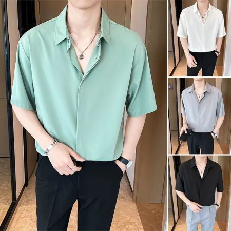 Prime Men's Polo Shirts V-neck Shirts Silk Short Sleeve Casual Shirt